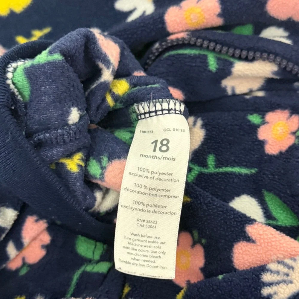 Carter's Baby Girls 18M Navy Blue Floral Fleece Hooded Full Zip Jumpsuit